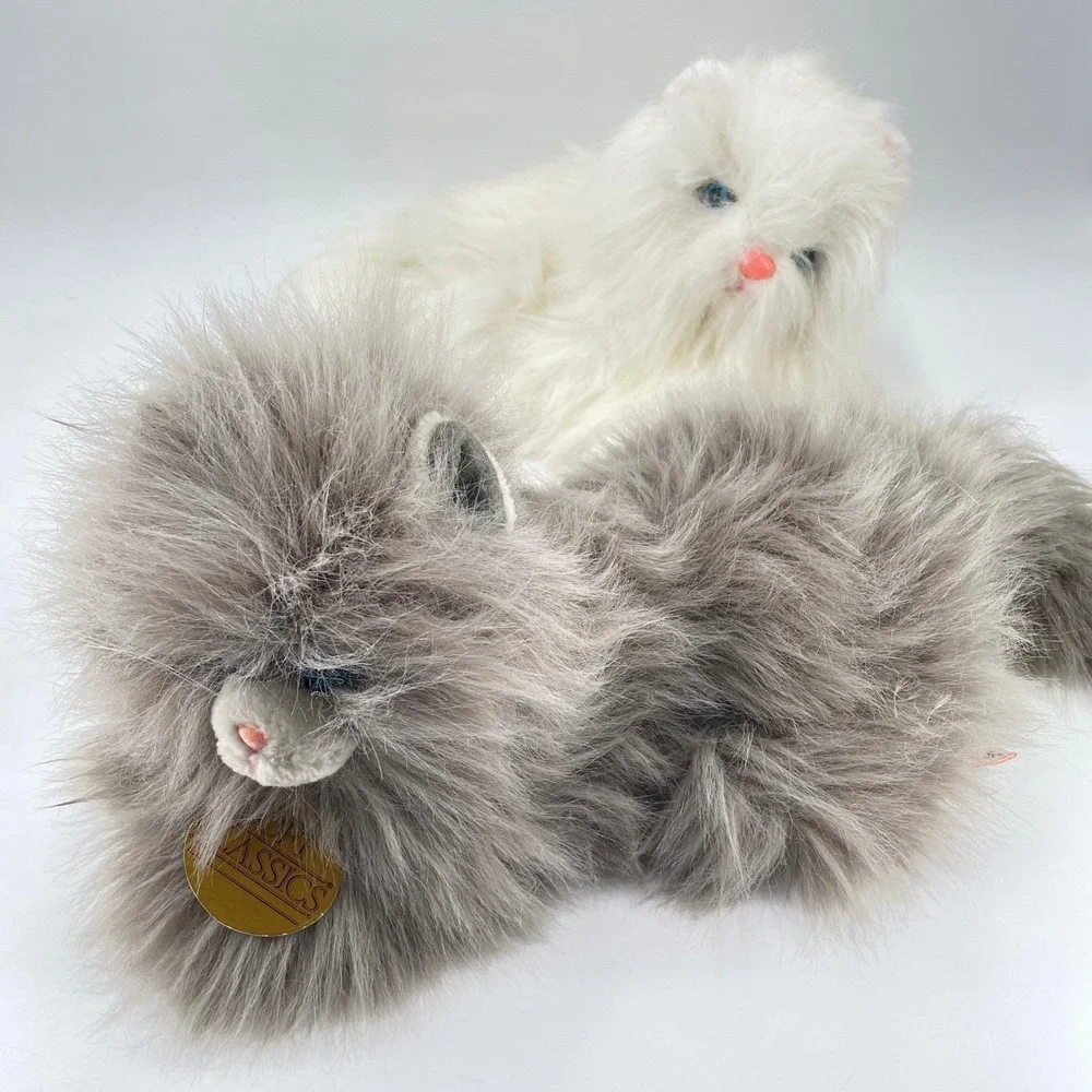 Vtg 1986 DAKIN‎ Realistic Gray & White Cat Long Hair Persian Plush Soft Classics